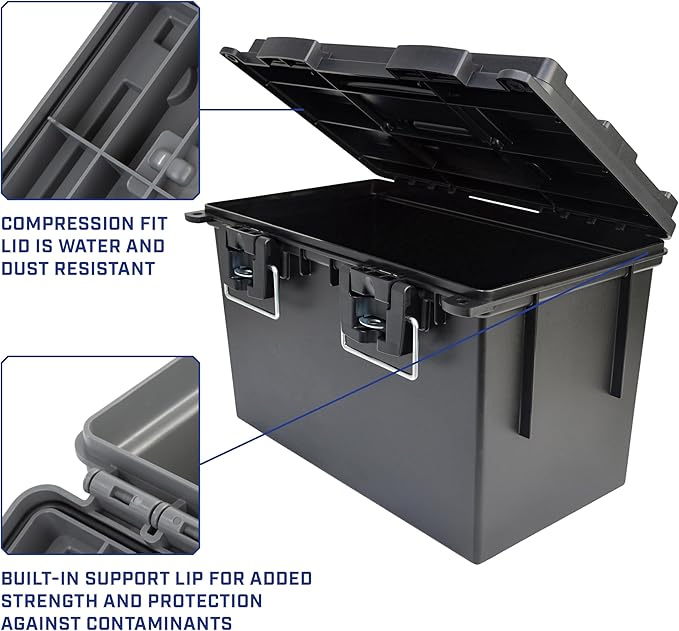 Sheffield 12764 4-Pack XL Ammo Storage Box, Stackable .50 Cal Field Boxes, Water and Dust Resistant, Lockable Storage Box with Handle, Heavy Duty Protection for Hunting Gear, Made in the USA, Black