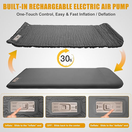Self Inflating Sleeping Pad with Electric Pump, 3.14" Ultra-Thick Memory Foam Camping Mattress Pad with Pillow Fast Inflating in 30s,9.5 R-Value Insulated Camping Pad for Camping Car Travel, LightGrey