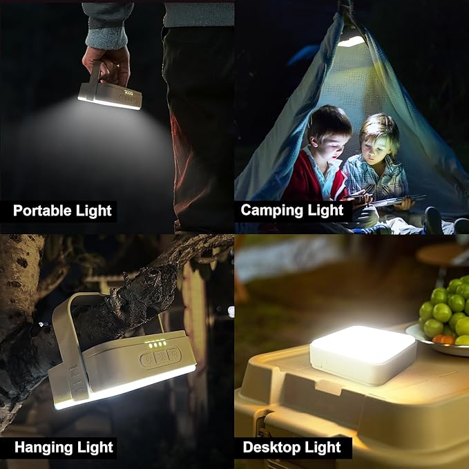 Solar Camping Lantern Rechargeable -1000LM 8000mAh Portable Tent Light, IP65 Waterproof Outdoor LED Flashlight for Hiking, Emergency, Camping Essential (Beige)