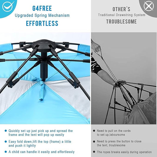 G4Free 3-4 Person Beach Tent Pop Up Shade, Lightweight UPF 50+ Beach Sun Shelter Family Size, Easy Setup and Portable Sun Shade Canopy Cabana(Bright Silver)