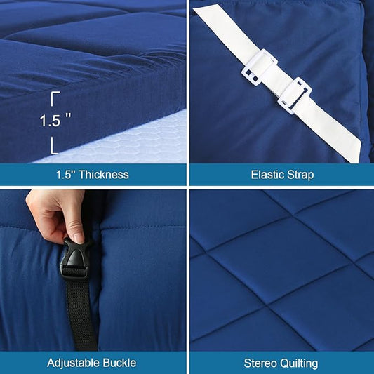 Navy Cot Mattress Topper - Quilted Pads for Camping, 75"x30" for Camp Cot/Rv Bunk/Narrow Twin Beds