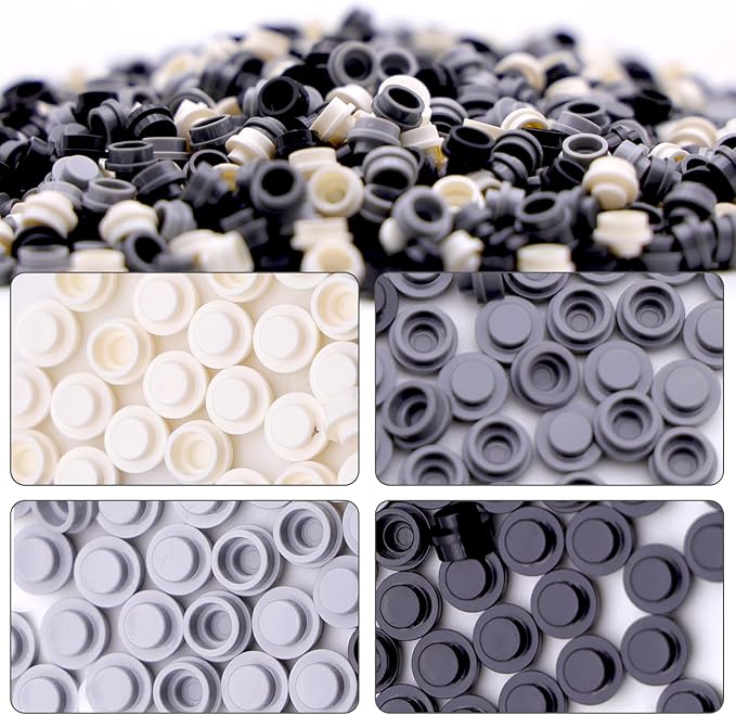 1040PCS Building Bricks Dots-Black and White Round Plates with Custom Pixel Building Blocks - Transparent Pieces, Studs and Bulk for MOC Mosaic Accessories Kit, Compatible with Leading Brands