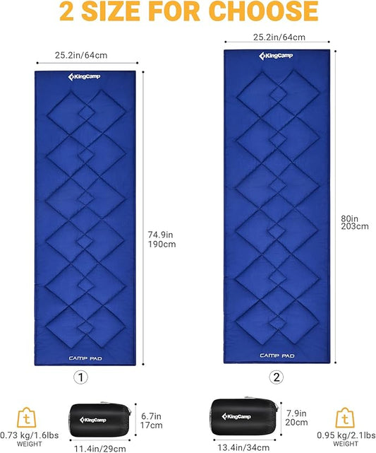 KingCamp Cot Mattress, Portable Lightweight Camping Sleeping Mat Soft Comfortable Non-Slip Cot Pad for Camp Cot, RV Bunk & Twin Beds