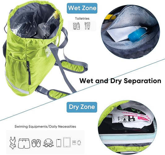 Swim Essentials Beach Gym Backpack - Drawstring Gym Bag with Shoes Compartment and Waterproof Pocket for Swim Accessories - Kids Mens Beach Workout Bag