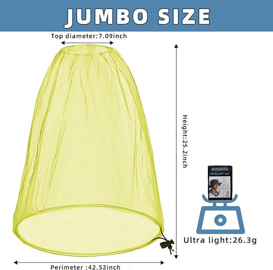 2 Pack Ultra Large Mosquito Net 42x25 Inches Mosquito Head Net Oversized Insect Netting Bug Fits Most Hats for Gardening Hiking Fishing Traveling(Yellow)