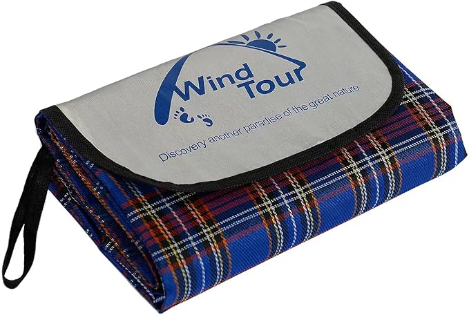 Wind Tour Family Outdoor Waterproof Durable Picnic Blankets with Carry Strap,Foldable 50×70.9 inch Sandproof Picnic Floor Mat for Kids Playground Camping Park Hiking Grass Travelling (2, Blue)