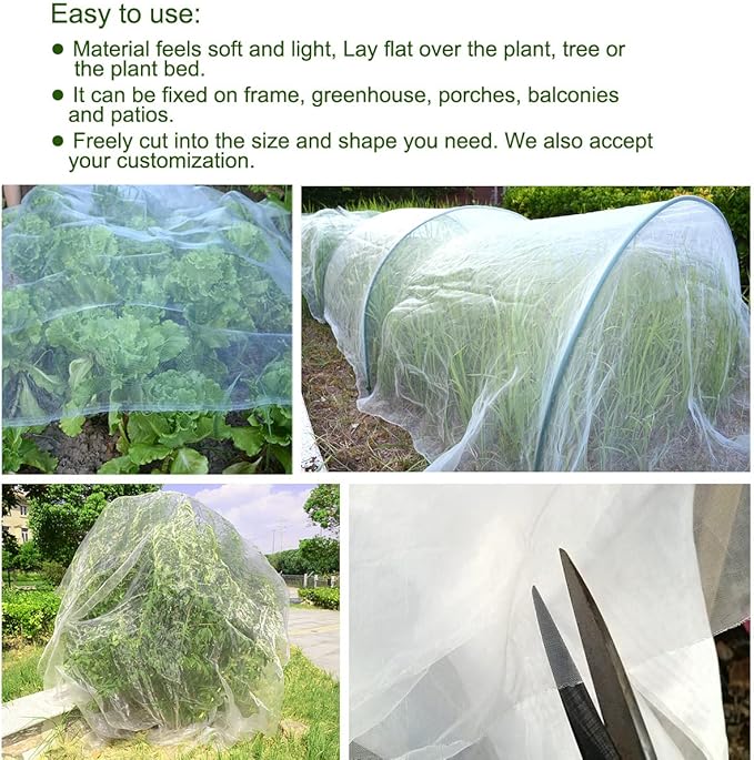 10Ft x 50Ft Mosquito Bug Insect Bird Fine Mesh Net Barrier Hunting Blind Garden Screen Netting for Protect Your Plant Fruits Flower