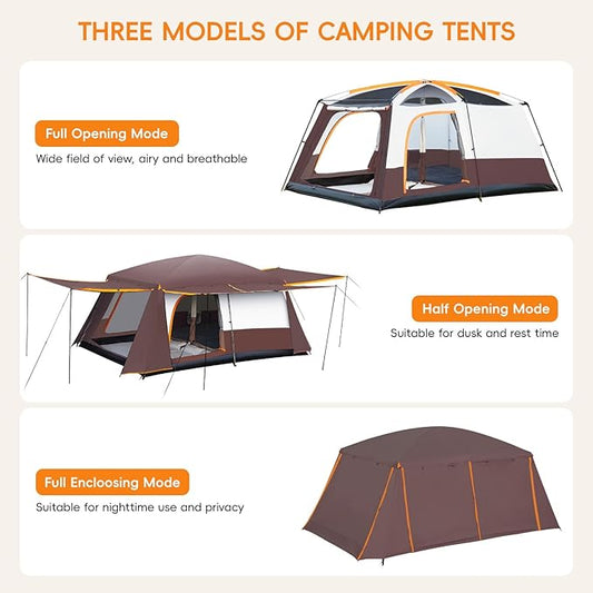 Camping Tent 4-6 Person, Double Layer, Multi-Room Family Cabin Tents with 3 Doors, Mesh Windows, Rainfly & Windproof, Large Waterpoof Tents for Outdoor Camping Hiking Picnic Gathering