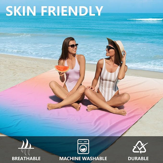 Beach Blanket Sandproof Extra Large Beach Mat Adults Waterproof Quick Drying Sand Free Mat Made by Premium Polyester with 4 Stakes & 4 Corner Pockets for Outdoor Travel Camping Hiking