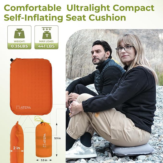 ATEPA Inflatable Stadium Seat Cushion, Self-Inflating Memory Foam Stadium Seats Camping Accessories Chair Pad for Outdoor Airplane Travel Bleacher Patio Backpacking