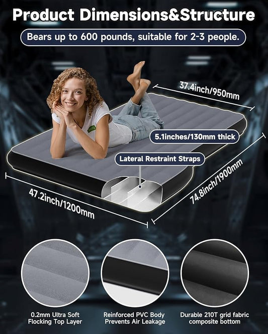 Umbrauto Air Mattress for Tesla Model Y, Custom Inflatable Camping Bed for Back Trunk, Upgraded Sleeping Pad w/Soft Flocking Surface, Durable 210T Fabric Bottom, Portable Pump for SUV Outdoor Travel