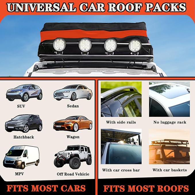 Rooftop Cargo Bag, 21 Cubic Waterproof Roof Rack Cargo Bag Soft-Shell Rooftop Cargo Bag Car Rooftop Cargo Carrier Bag Suitable Suitable for All Cars Mat Door Hooks and Luggage Lock