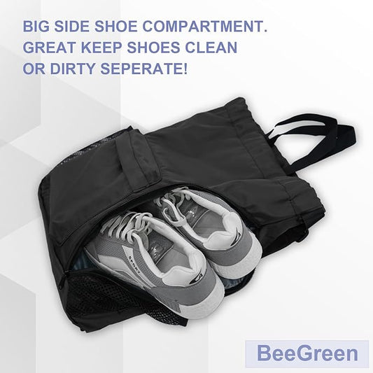 BeeGreen Drawstring Backpack Sports Gym Bag With Shoe Compartment and Two Water Bottle Holder …