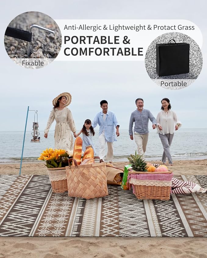 MontVoo Outdoor Rug Carpet 8x10 Waterproof-Patio Rug Mat Reversible RV Camping Rug Picnic Mat Plastic Straw Outside Rug for Balcony Porch Deck Beach-Boho Outdoor Area Rug for Patio Decor Colorful