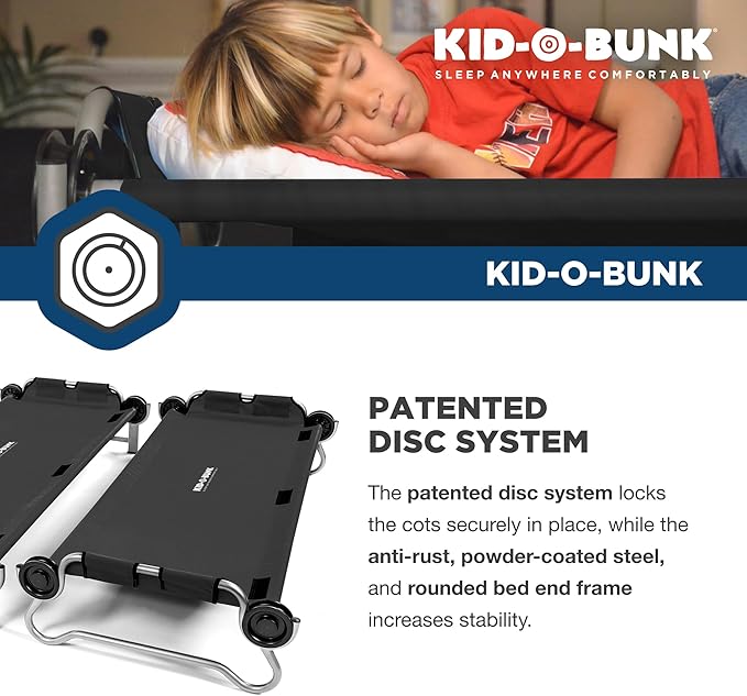 Disc-O-Bed Youth Double Cot Kid-O-Bunk, Modular for Bunk Beds, Dual Cots, or Bench with 2 Carry Bags for Portable Transport