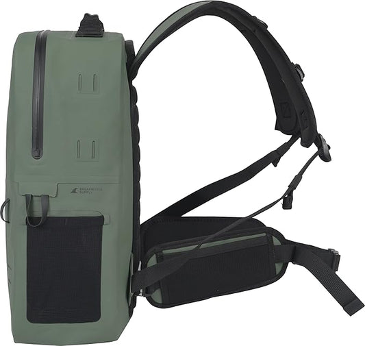 Breakwater Supply™ River Ute Waterproof IP68 Fishing Backpack, Floating TPU Submersible Dry Bag with Padded Hip Belt and Airtight Zippers | 20L (River Ute 20L Marsh Green)