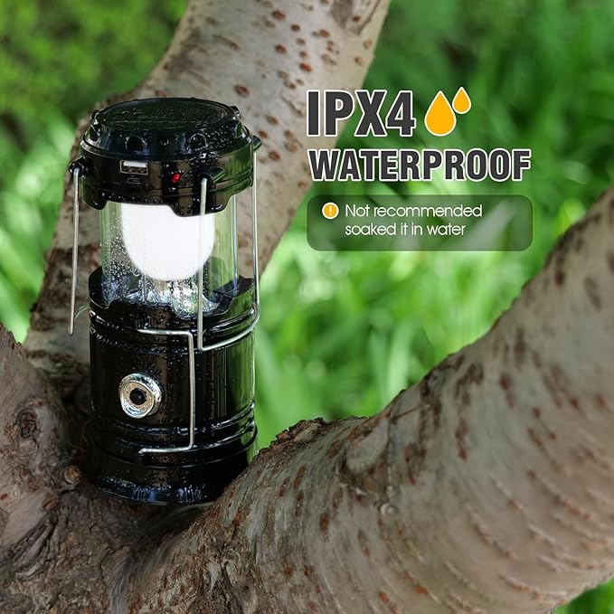 Solar Camping Lantern for Power Outages - USB Rechargeable Lamp Camping Essentials,Collapsible Waterproof Solar Lights for Indoor Outdoor Emergency Light/4 Packs