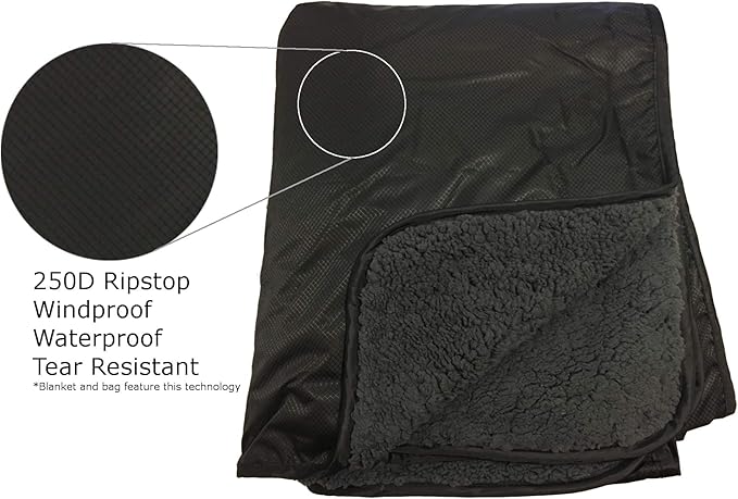 "Elemental Stadium Sherpa Blanket, Waterproof, Windproof, Picnic, Wheelchair, Camping, Concerts, Bag with Shoulder Strap and Carrying Handle, 56" x 80"