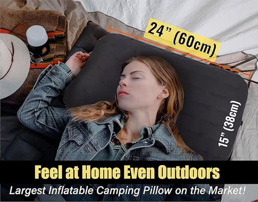 TREKOLOGY Camping Pillow - Large Inflatable (24"x15") for Home-Like Comfort, Portable & Ergonomic, Easy to Clean, Durable & Leak-Proof, Removable Strap for Secure Fit – ALUFT Ultra (Grey)