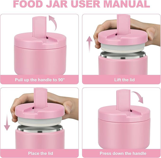 12oz Food Thermo for Hot Food Insulated Vacuum Soup Jar with Buckle Lid, Stainless Steel Wide Mouth Leak Proof Lunch Container