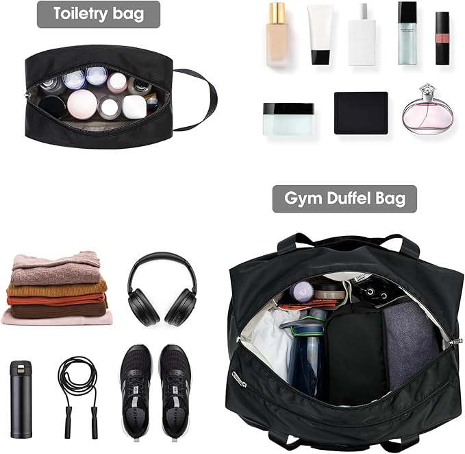 Ceneda 20" Gym Duffel Bag with Wet Pocket Shoes Compartment Portable Overnight Weekender Bag Travel bag Yoga Bag for Women (Black)