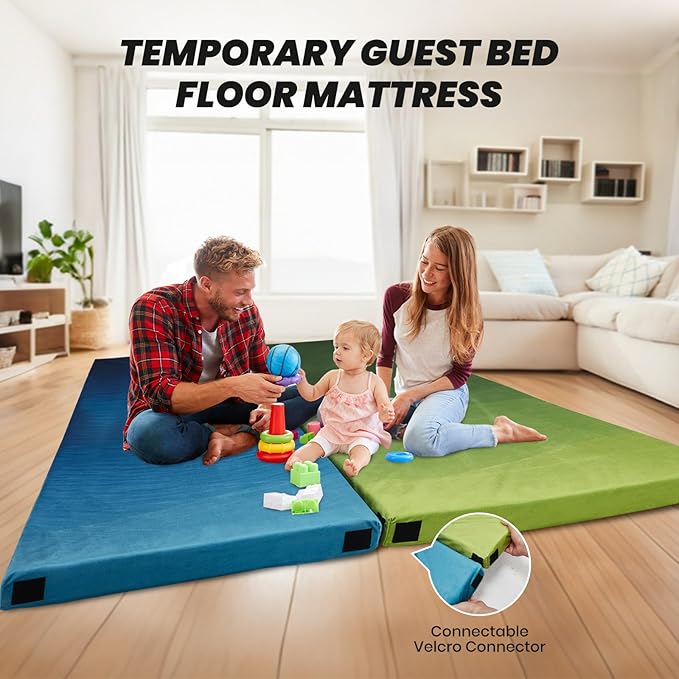 Memory Foam Camping Pad, Camping Sleeping Pad, Camping Mattress Pad with Pillow & Travel Bag, Portable Floor Mat Roll Up for Guest Adults Side Sleepers Indoor Outdoor Travel