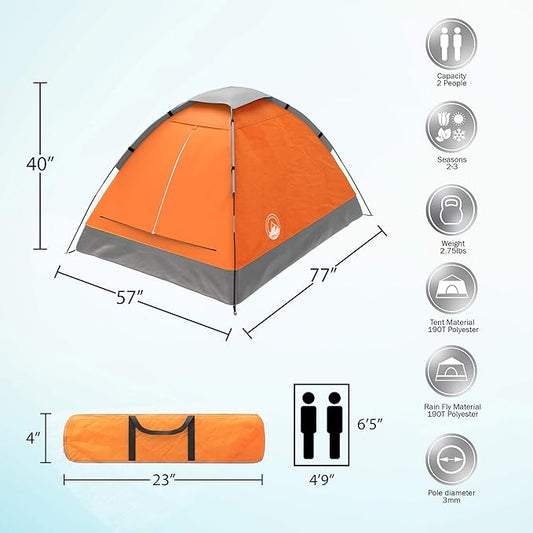 2 Person Camping Tent with Rain Fly and Carrying Bag