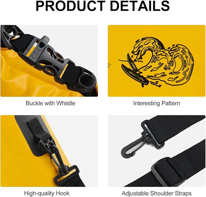 10L Waterproof Dry Bag Tough & Water-repellent Storage Bag with Adjustable Shoulder Strap Lightweight Portable Shoulder Dry Bags for Kayaking Boating Camping Yellow