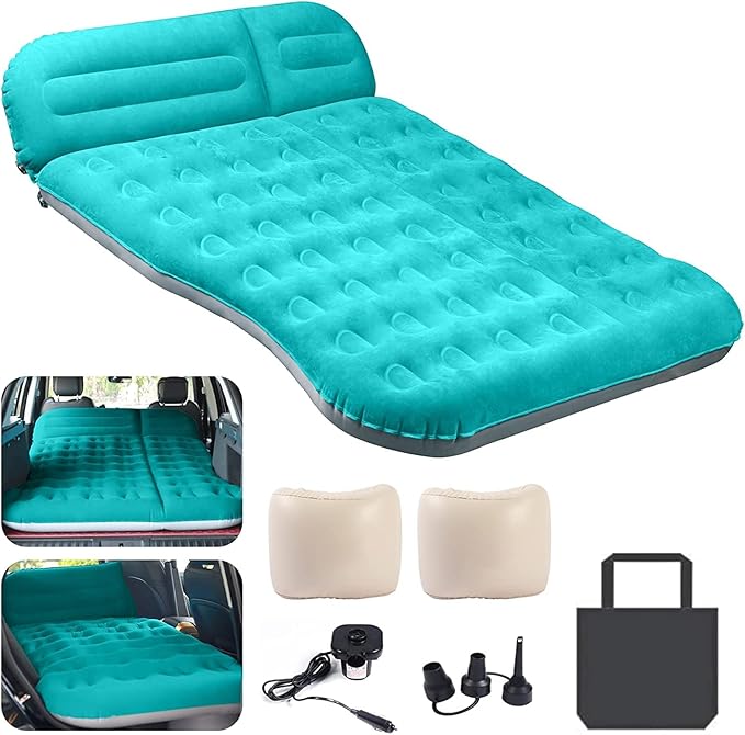 SUV Air Mattress,Thickened Flocked Camping Bed for Car Trunk & Back Seat , Includes Electric Pump & 2 Foot Pedals , Portable Inflatable car Mattress for Camping,Sleeping