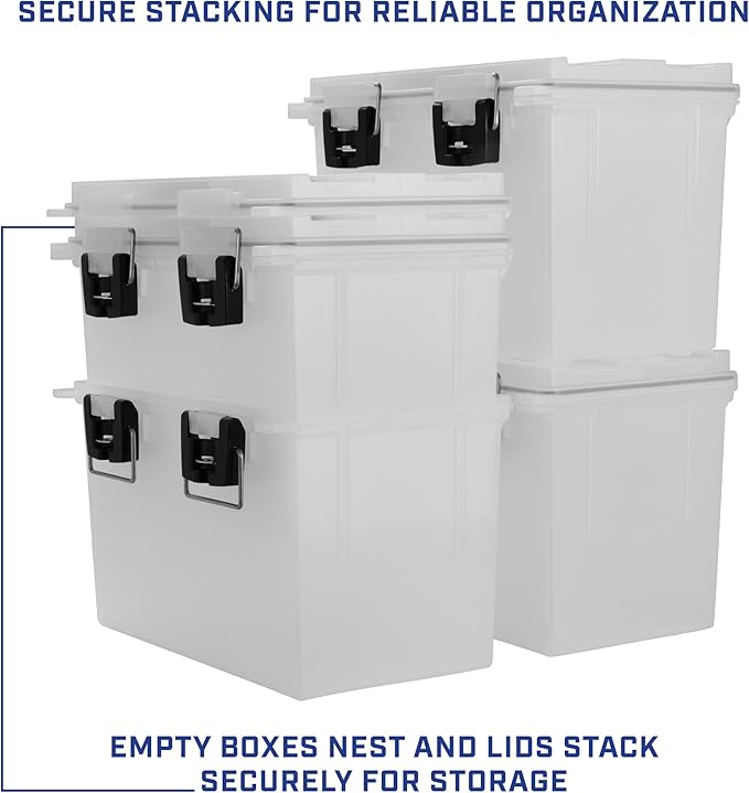 Sheffield 12763 2-Pack XL Ammo Storage Box, Stackable .50 Cal Field Boxes, Water and Dust Resistant, Lockable Storage Box with Handle, Heavy Duty Protection for Hunting Gear, Made in the USA, Frost
