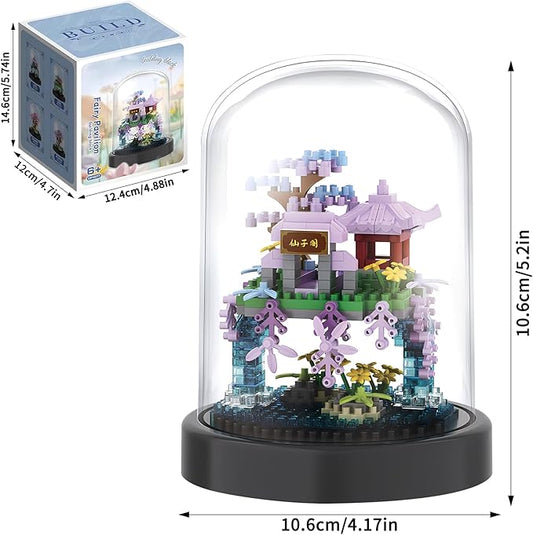 Cherry Blossom Tree House Building Block Sets with Acrylic Display Box Chinese Architecture of Peach Blossom Bonsai Treehouse Micro Mini Building Set Toy Gift for Kids Adults(2 Boxes)