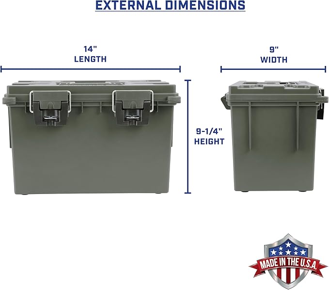 Sheffield 12765 4-Pack XL Ammo Storage Box, Stackable .50 Cal Field Boxes, Water and Dust Resistant, Lockable Storage Box with Handle, Heavy Duty Protection for Hunting Gear, Made in the USA, Green