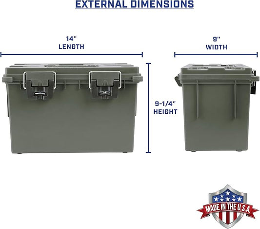 Sheffield 12774 2-Pack XL Ammo Storage Box, Stackable .50 Cal Field Boxes, Water and Dust Resistant, Lockable Storage Box with Handle, Heavy Duty Protection for Hunting Gear, Made in the USA, Green