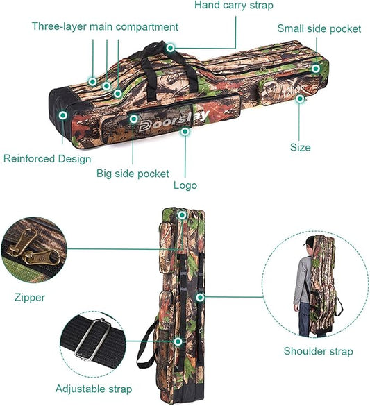 oorslay Portable Folding Fishing Tackle Storage Bags Oxford Fishing Rod Case Fishing Pole Bag Carry Organizer Waterproof Fishing Bag