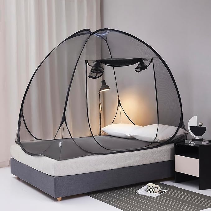Mengersi Pop Up Mosquito Net for Bed,Portable Folding Mosquito Net Tent with Net Bottom for Baby Adults Camping Travel(Black,Twin)