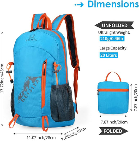 20L Lightweight Hiking Backpack, Foldable Waterproof Daypack, Packable Travel Backpack for Men & Women (Blue)