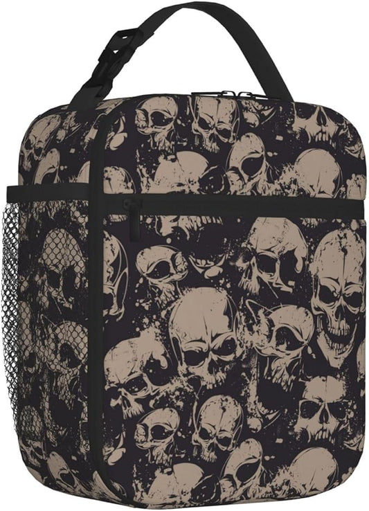 Scary Skull Horror Vintage Insulated Lunch Bag Reusable Cooler Lunch Box Portable Leakproof Thermal Container Tote Bags for Girls Boys School Travel