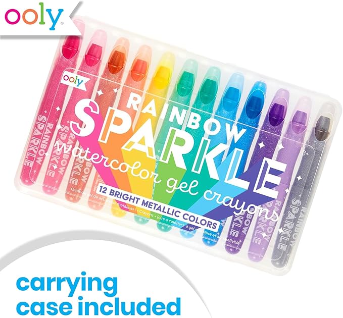 OOLY Rainbow Sparkle Metallic Watercolor Gel Crayons, Set of 12,Glitter Gel Markers for Kids and Toddlers, Colorful Twistable Crayons for School, Drawing - Metallic