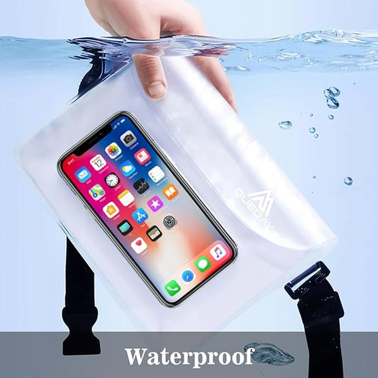 Queday 3-Pack Waterproof Pouch with Waist Strap, Screen Touchable Dry Bag with Adjustable Belt for Phone Valuables for Swimming Snorkeling Boating Fishing Kayaking Black White Pink