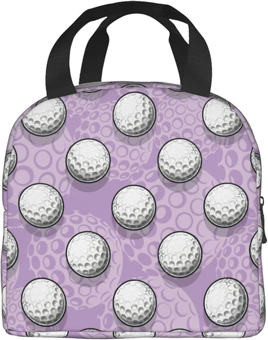 VOOHDDY Golf Ball Cute Purple Insulated Lunch Bag For Men Women Reusable Lunch Box Container Waterproof Portable Cooler Thermal Tote Bag For Work Office Picnic Beach Travel