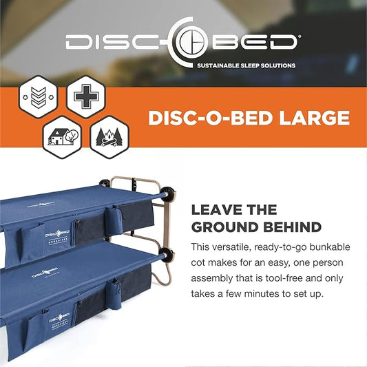 Disc-O-Bed Large Outdoor Convertible 2 Person Bench and Double Camping Cot Portable Bed Bunk System for Adults