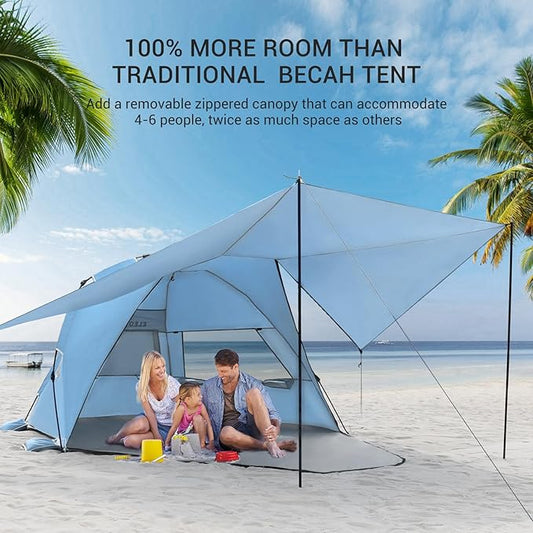 Elegear Beach Tent With 360 Removable Canopy, 4-6 Person Pop Up Sun Shade Shelter, UPF 50+ Automated Installation Double Silver Coating Portable Lightweight Cabana