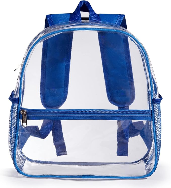 ZJIE Clear Backpack, 12x12x6 Stadium Approved, Transparent See-Through for Concerts, Sports, Work, School, Security (Blue)