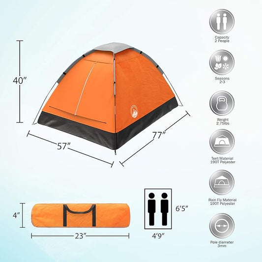 2 Person Camping Tent with Rain Fly and Carrying Bag - Lightweight Outdoor Tent for Backpacking