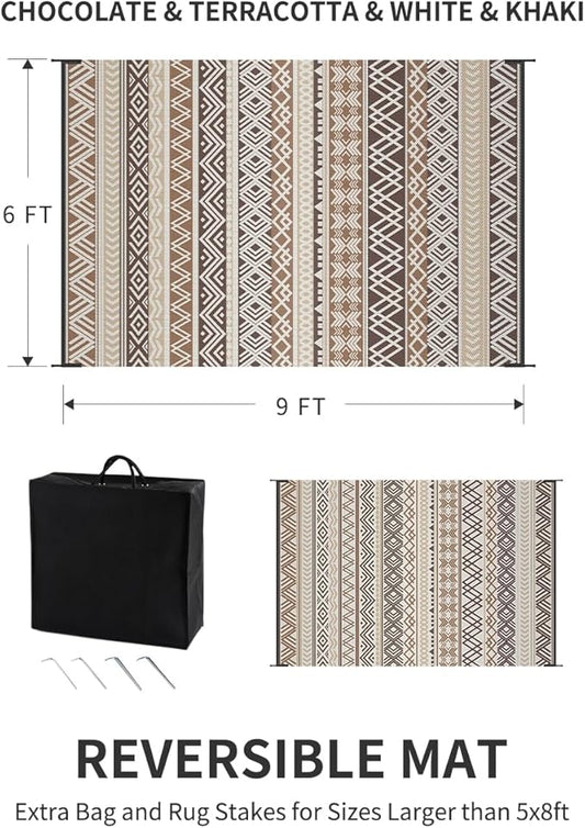 MontVoo Outdoor Rug Carpet Waterproof-Patio Rug Mat 6x9 Reversible RV Camping Rug Picnic Mat Plastic Straw Outside Rug for Balcony Porch Deck Beach-Boho Outdoor Area Rug for Patio Decor Colorful