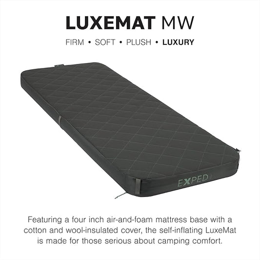 Exped LuxeMat Single MW - Self Inflating Luxury Sleeping Mat, 4” Foam Pad, Pump Included