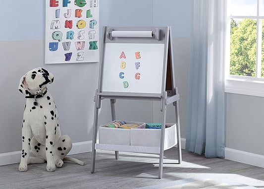 Delta Children MySize Kids Double-Sided Storage Easel -Ideal for Arts & Crafts, Drawing, Homeschooling and More - Greenguard Gold Certified, Grey