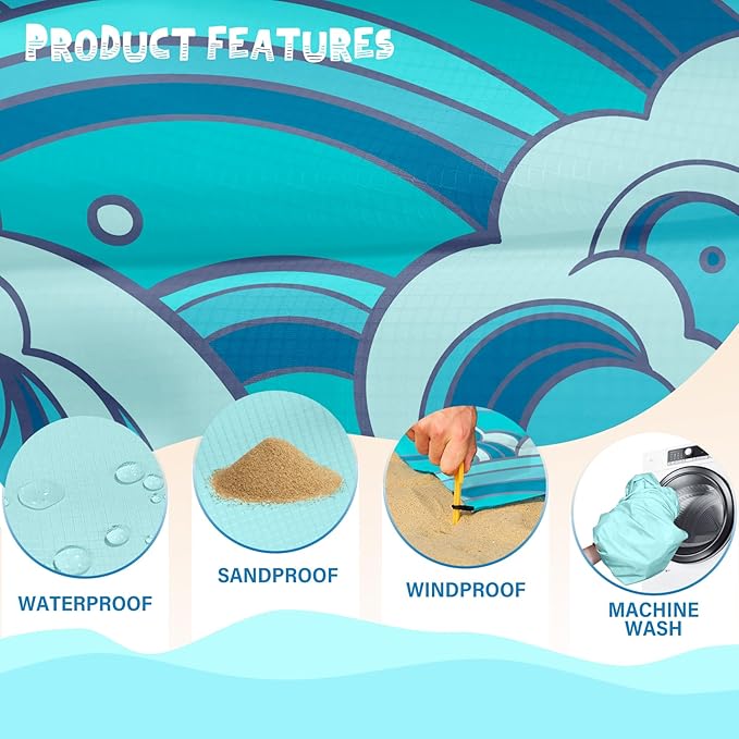 Beach Blanket Waterproof Sandproof 1-7 Adult Oversized 78 '' ร 81 '' Lightweight Durable Compact Sand Free Beach Mat for Travel Camping Hiking Picnic Blanket Extra Large