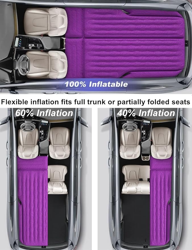 Umbrauto SUV Camping Air Mattress Bed for Mid-to-Full Size SUVs, Inflatable Car Sleeping Airbed for Fold-Down Backseat Back Trunk, with Air Pump, Pillows and Carry Bag