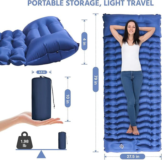 Sleeping Pad for Camping -Ultralight Inflatable Sleeping Mat with Pillow, Built-in Foot Pump, Compact & Lightweight Camping Mattress Pad for Camp, Backpacking, Hiking, Travel Tent